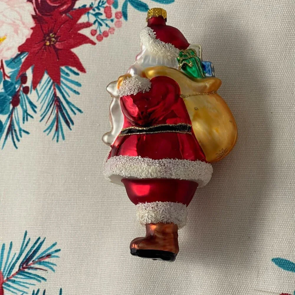 Vintage Santa Claus Christmas Ornament Handcrafted Glass Wreath‎ List Toys
